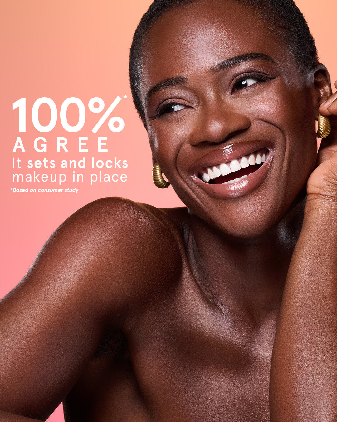 Additional clinical testing data for On 'Til Dawn Bronze Veil Setting Spray highlighting all-day wear and glow retention